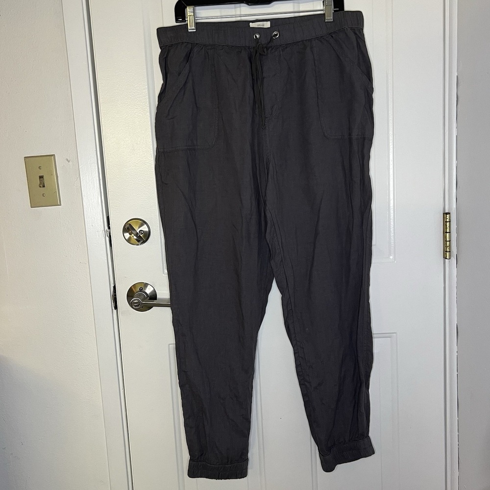 C&C California Women Pull-On 100%Linen Cargo Jogger Pants sz‎ XL Pewter Grey